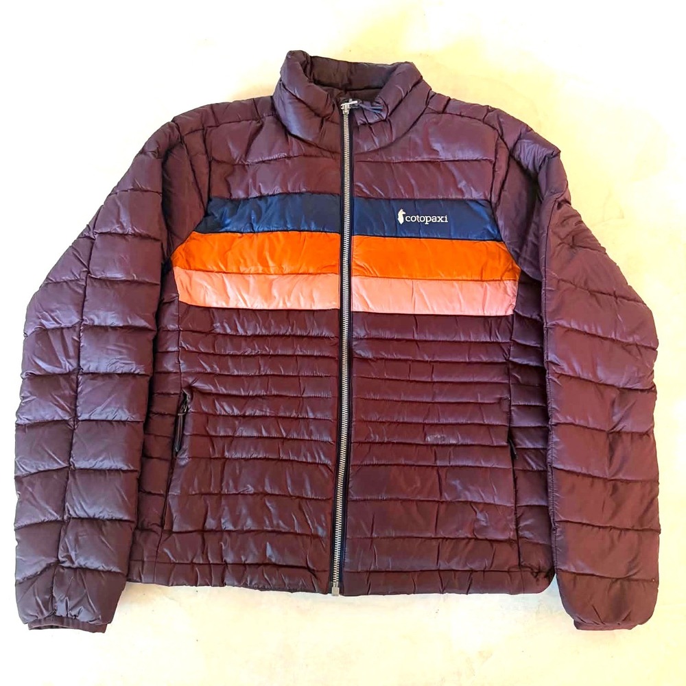Cotopaxi Fuego Down Jacket Maroon Striped Puffer Coat Womens XS WXS